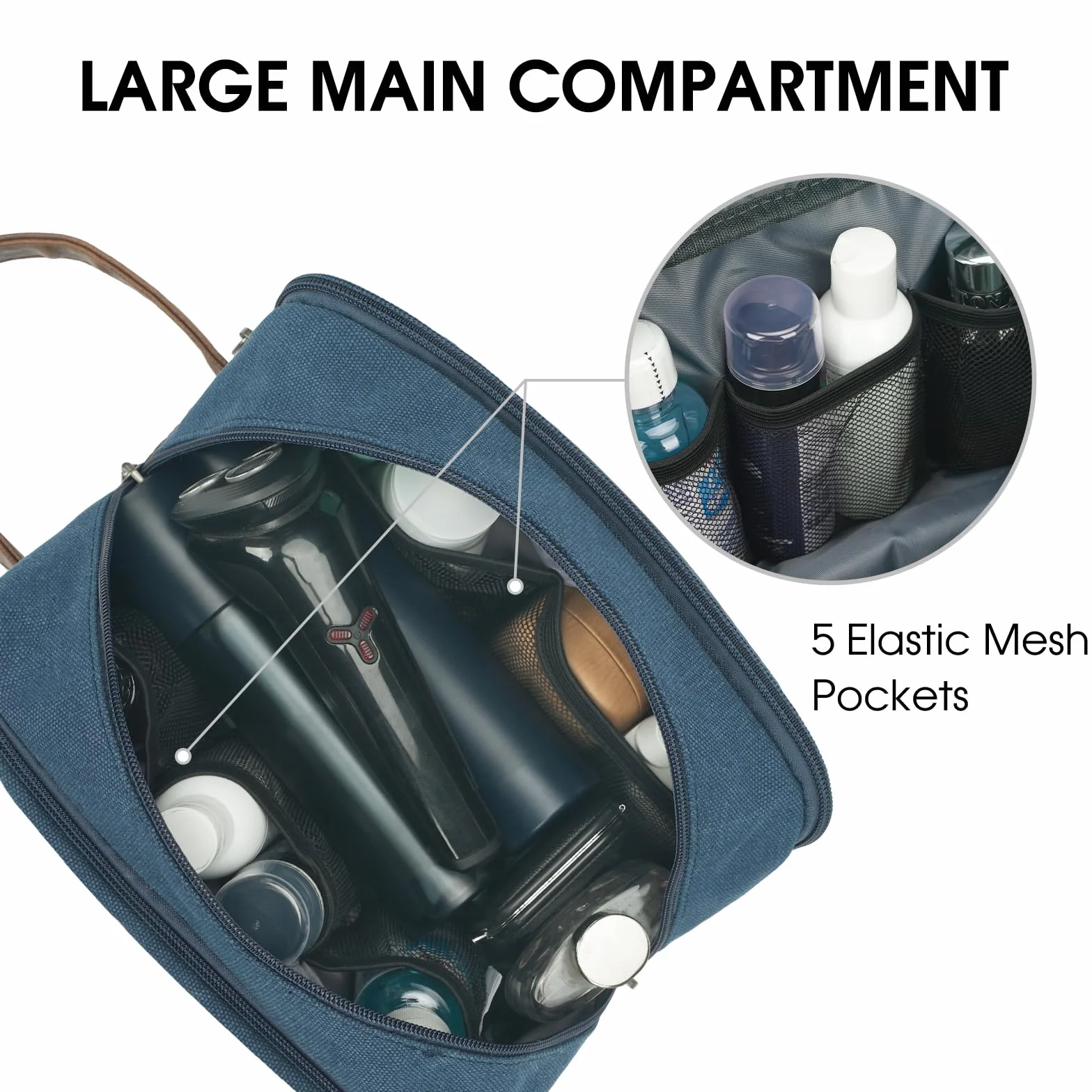 WANDF Trousse de Toilette de Voyage pour Hommes Suspendue Organisateur Toile en Toile Résistant à l'eau Bleu