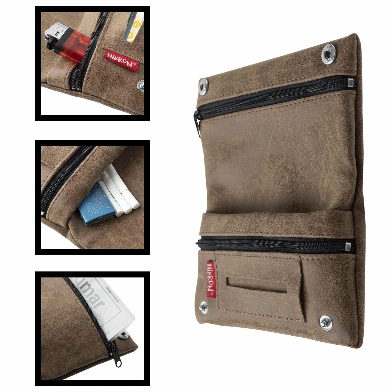 HIBRON Blague à Tabac Pochette Cuir Marron