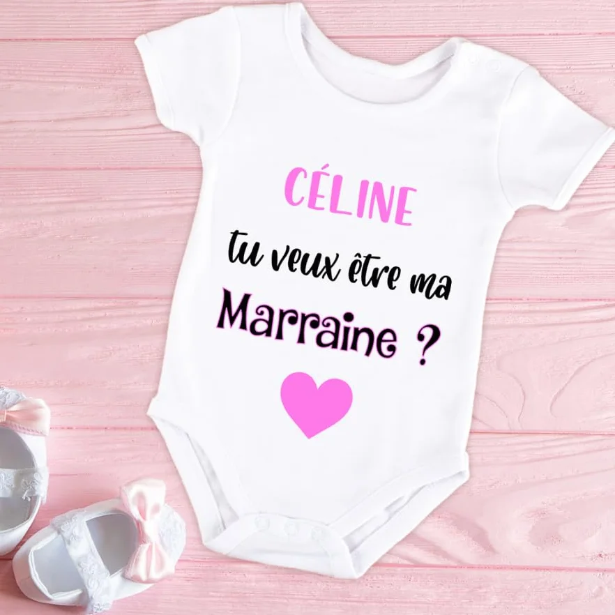 Tee-shirt enfant personnalisé Tu veux être ma Marraine Cadeau annonce marraine Rose ou bleu 3 mois à 4 ans