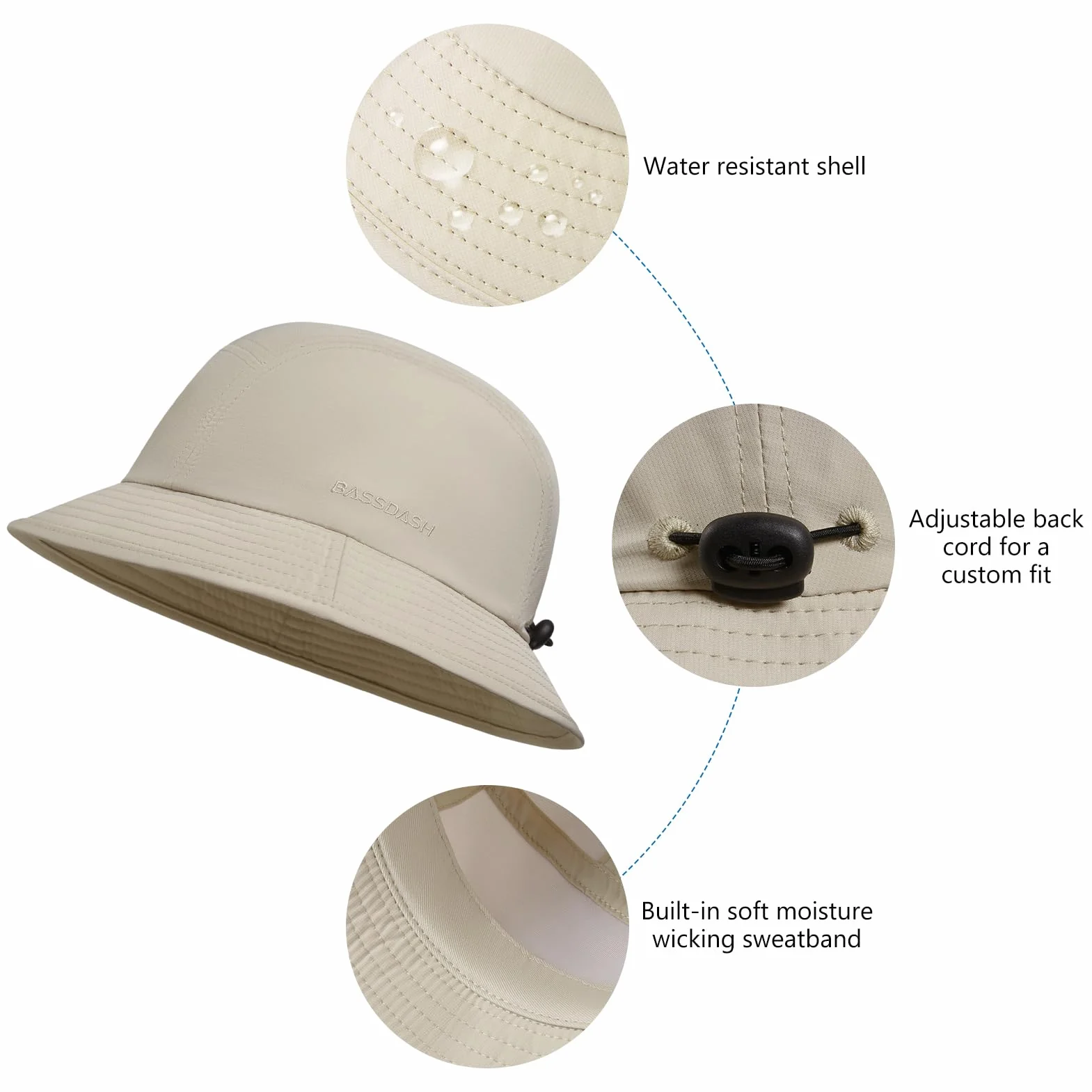 BASSDASH Chapeau de Pêche Homme Femme UPF50 Léger Résistant à l'Eau