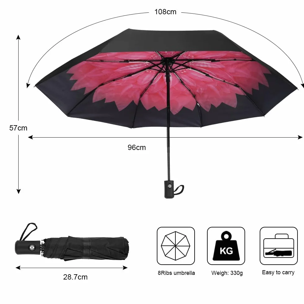 Parapluie de Voyage Anti-Tempête Automatique Compact Coupe-Vent 8 Nervures