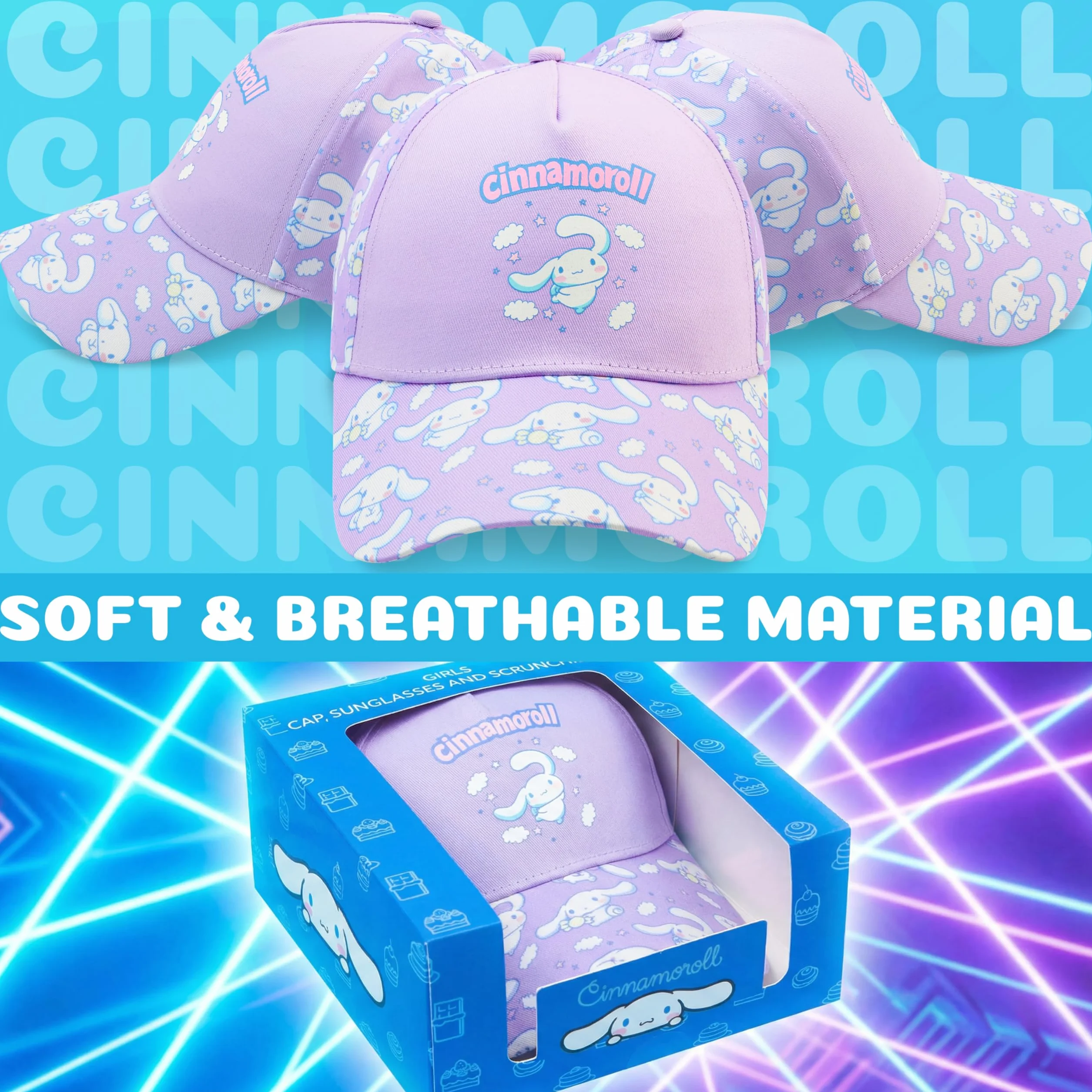 Hello Kitty Barbie Squishmallows Casquette Fille Lunettes de Soleil Chouchou Set Protection UV