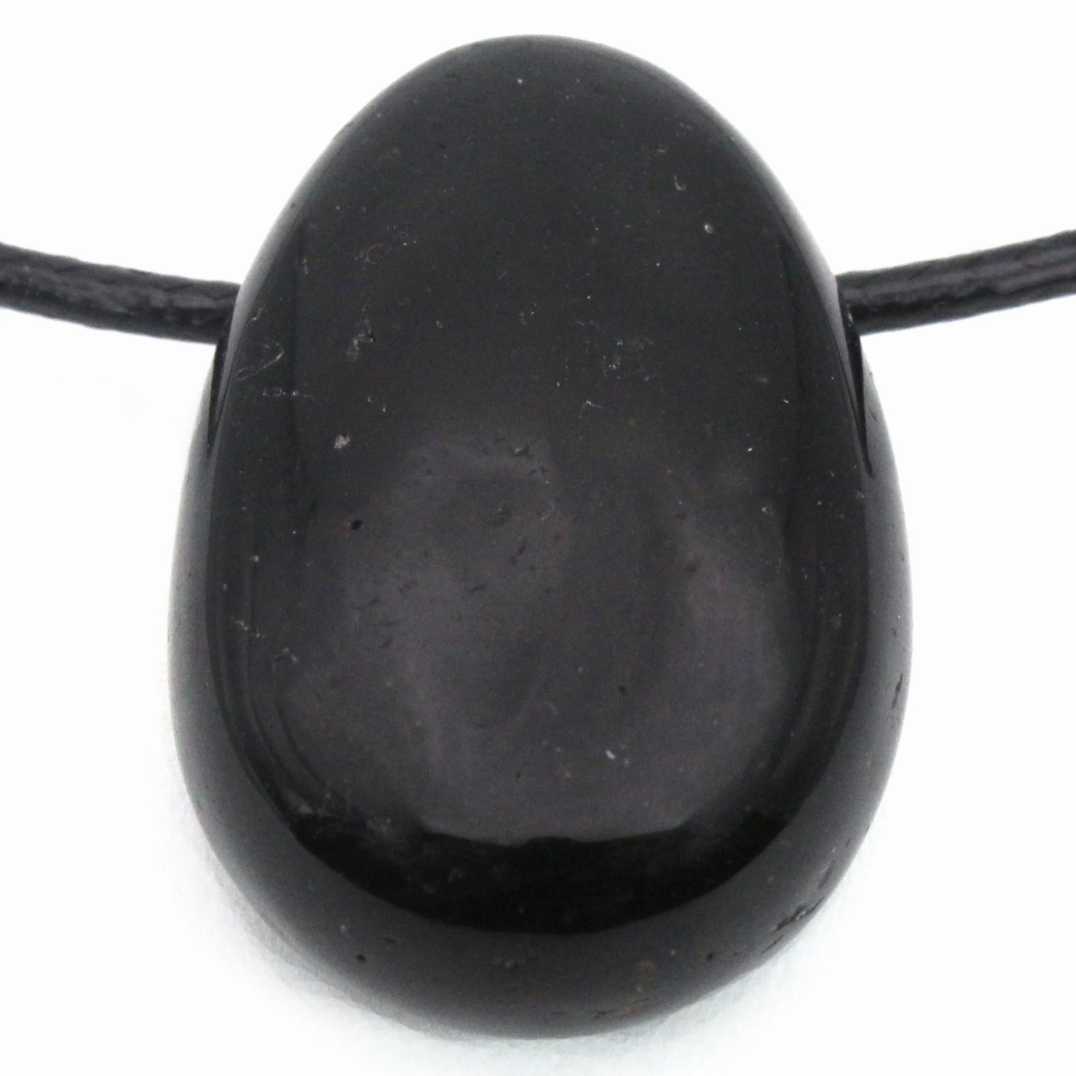 Pendentif tourmaline noire goutte ruban coton ciré pierre tambour percée fermeture rotative acier inoxydable