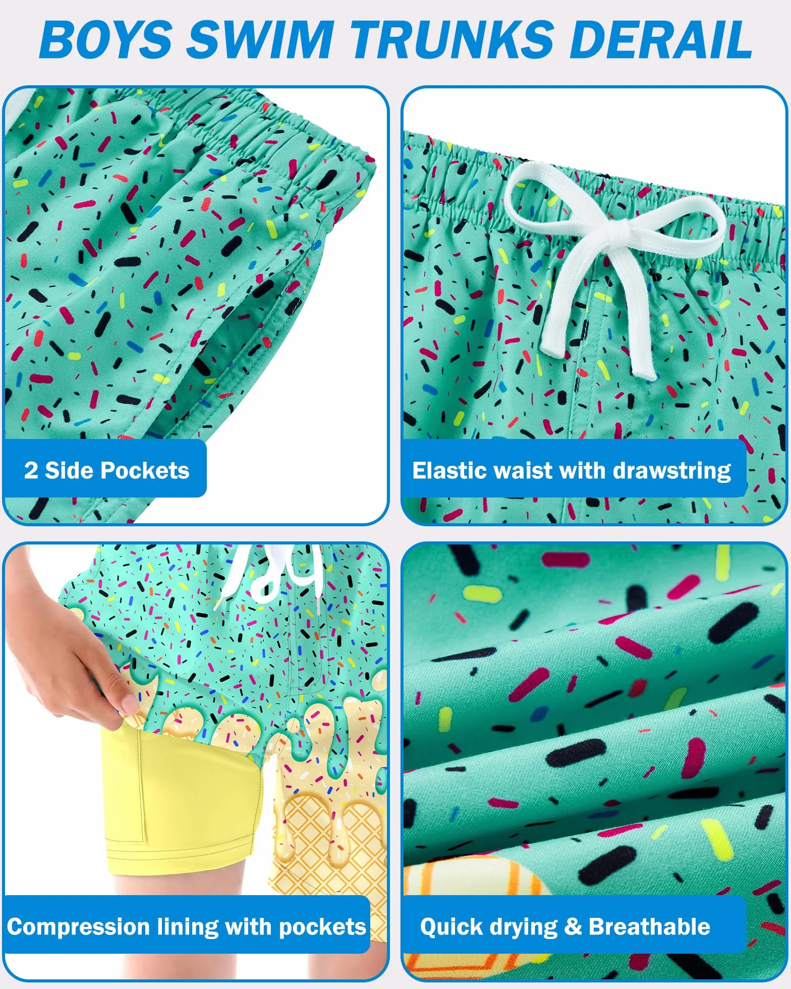 Kids4ever Maillot de Bain Garçon Séchage Rapide Doublure Compression Boxer Anti-frottement Short Plage Surf 7-18 Ans