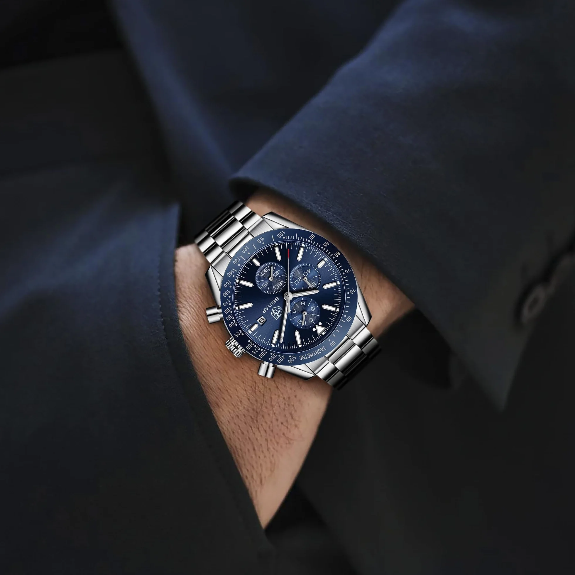 BENYAR Montre Homme Chronographe Analogique Quartz Etanche Date Grand Cadran Classique