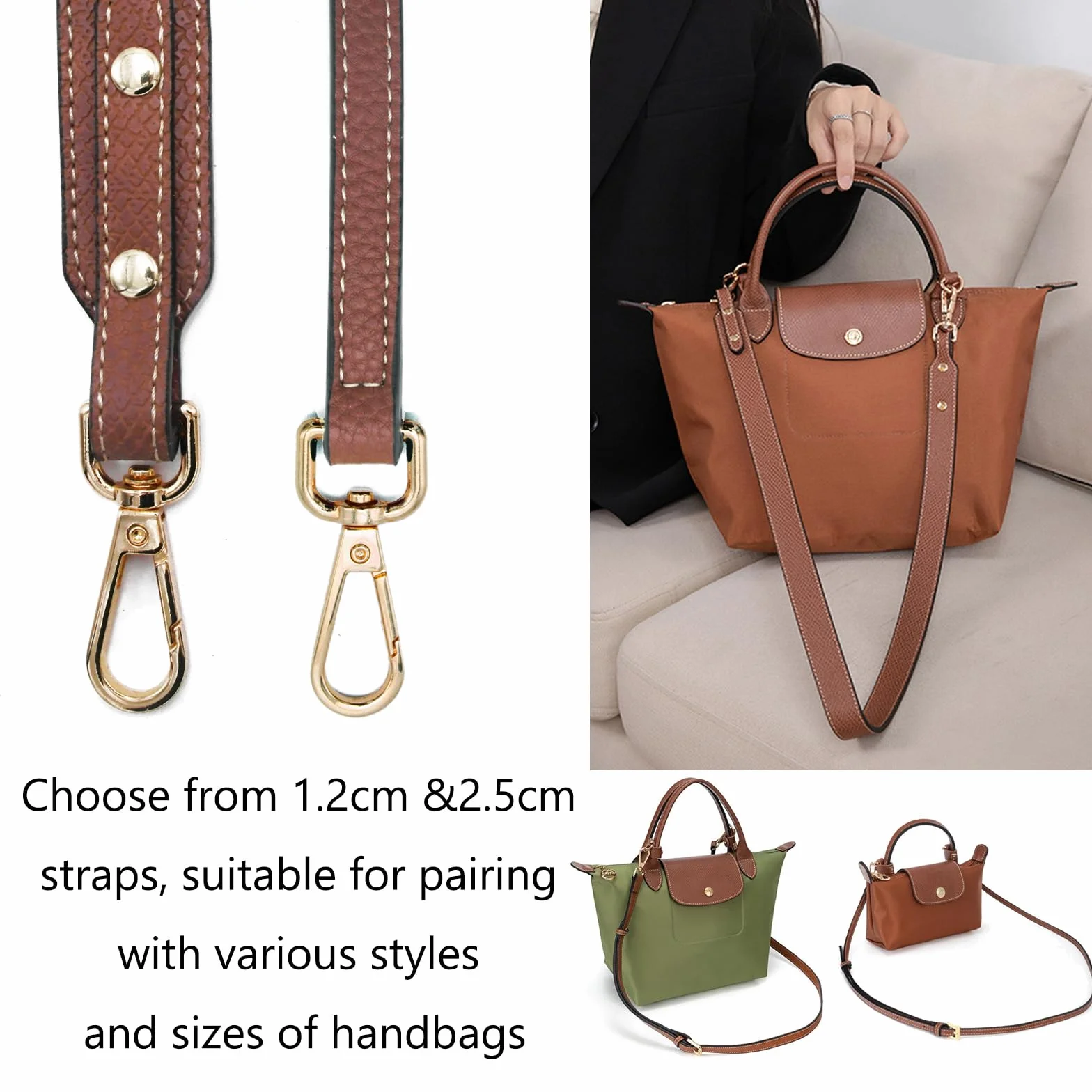 Sangle Sac Bandoulière Remplacement Réglable 2.5cm Brown Gold