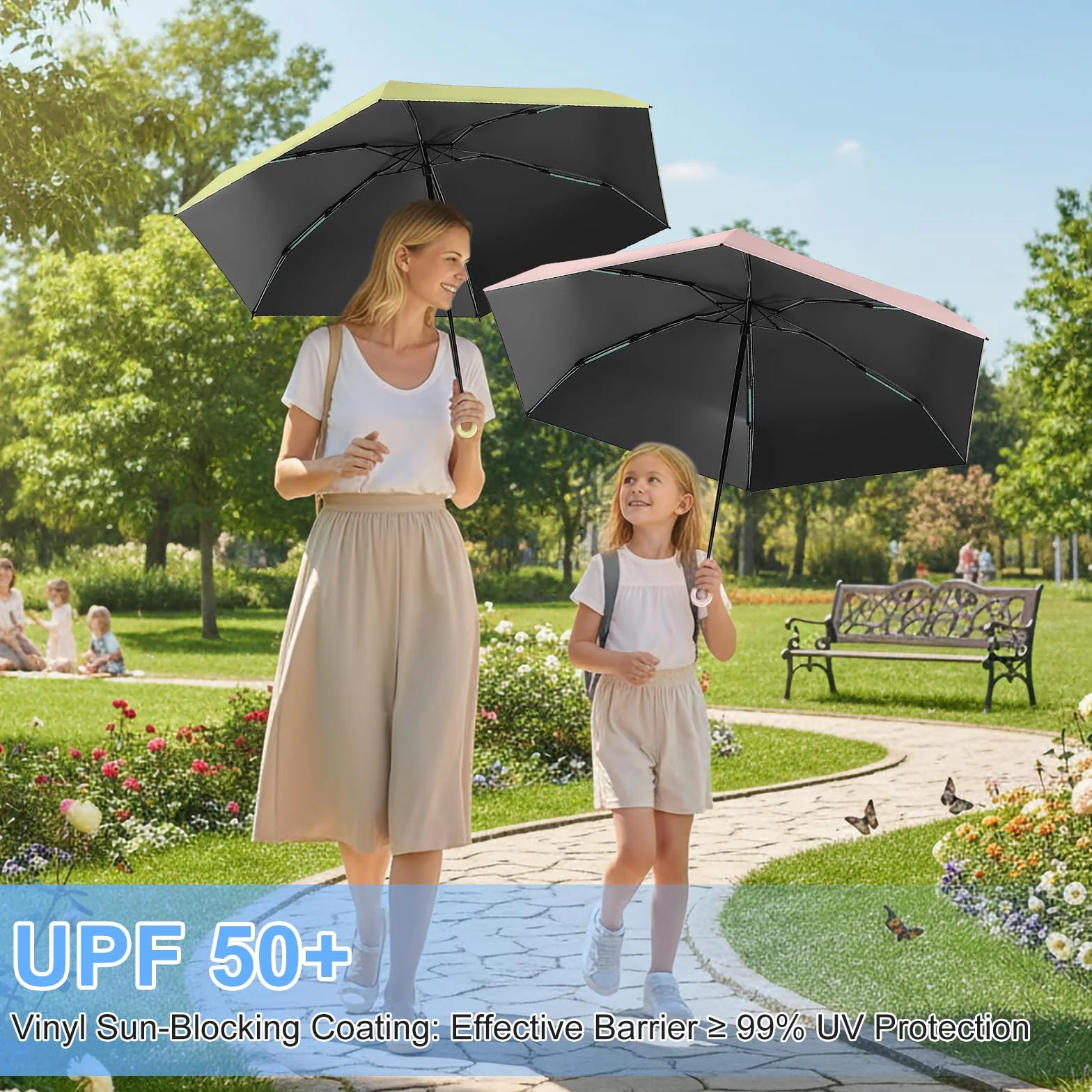 HCQC Parapluie Pliable Mini Anti-UV Compact Léger Voyage Homme Femme Protection Soleil Pluie Kapsel-Etui