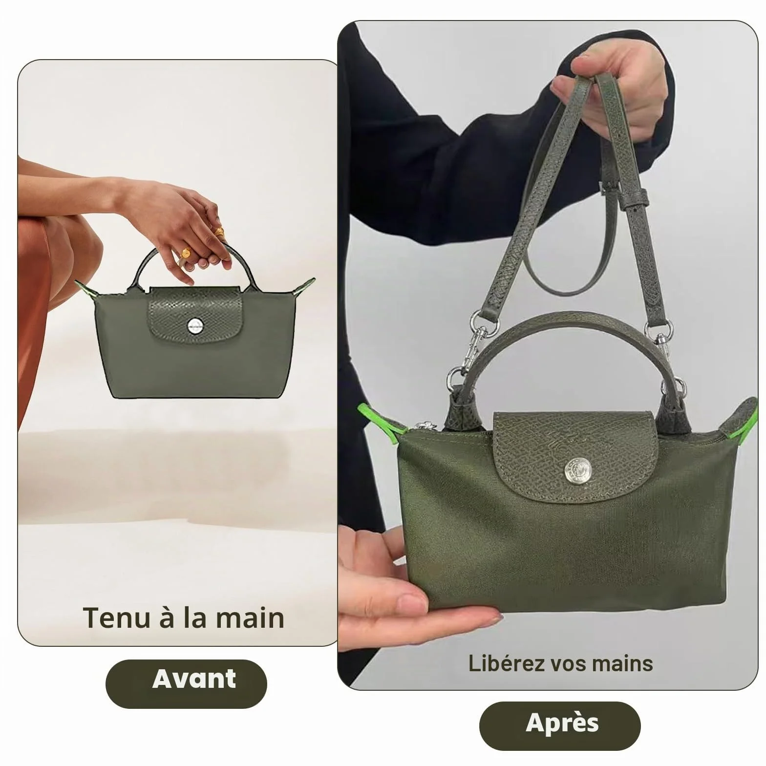 Bandoulière Compatible avec Longchamp, Bandoulière Sac Réglable, Vert Foncé