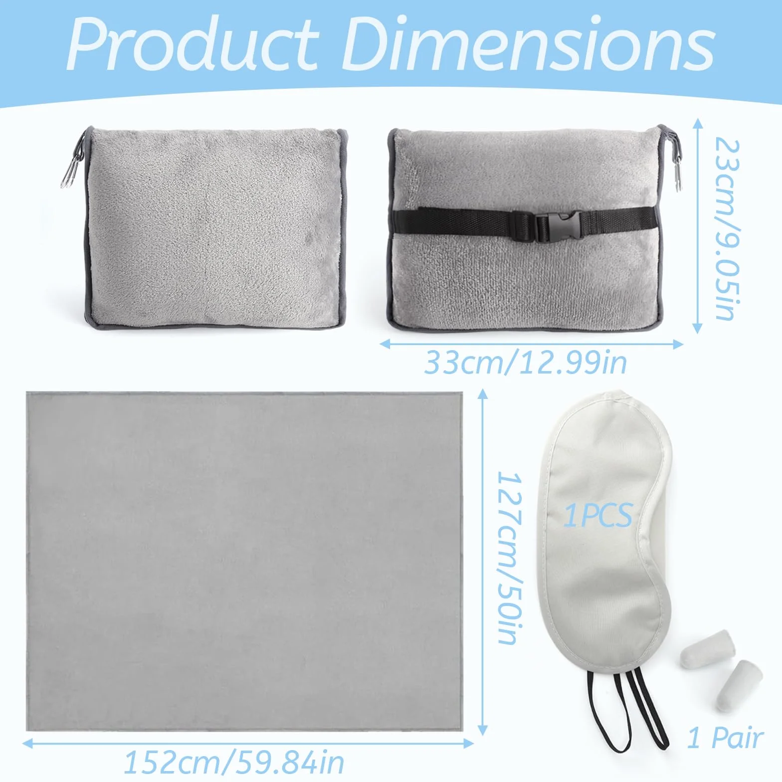 Couverture de Voyage 2-en-1 avec Housse, Masque de Sommeil et Bouchons d'Oreilles - Coussin Pliable pour Avion, Voiture, Camping