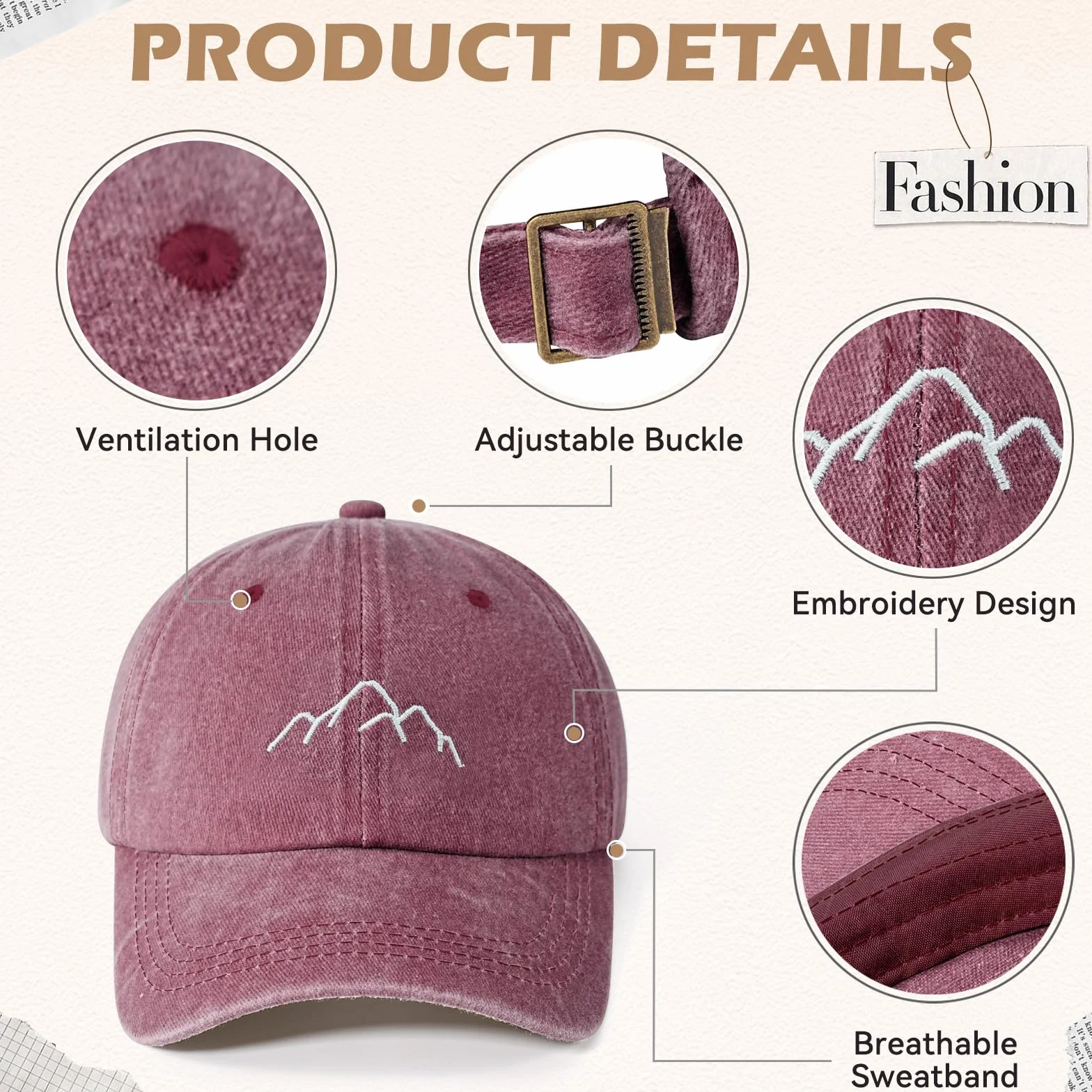 Casquette Femme Queue de Cheval Réglable Coton Respirante Broderie Baseball Cap