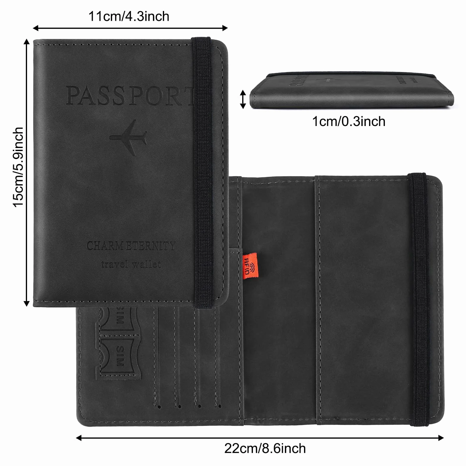 Sciphylia Protege Passeport Pochette RFID Blocage Anti-vol Organisateur Voyage Noir Foncé