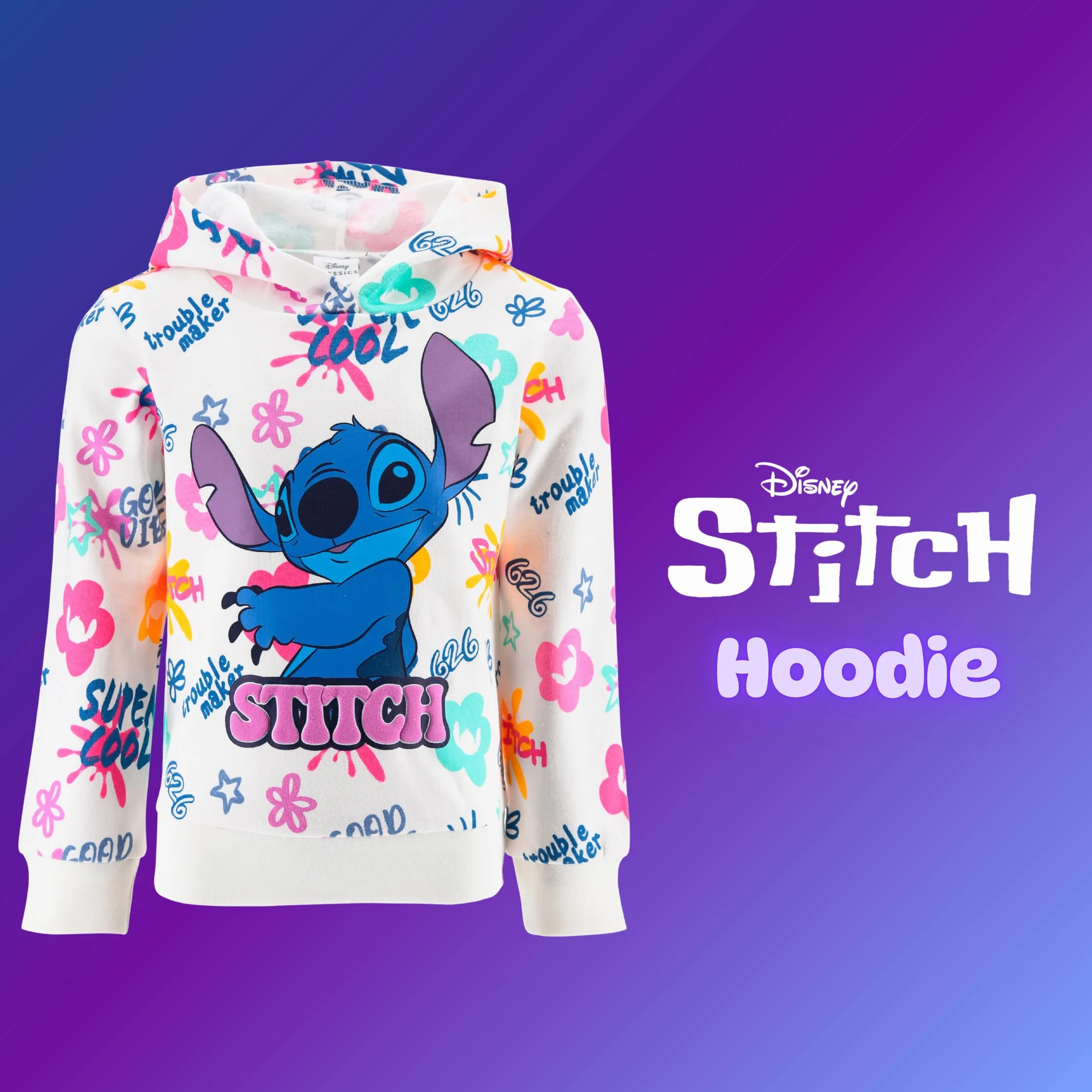 Disney Stitch Sweat à Capuche Fille Motif Pull Tailles 3-8 Ans