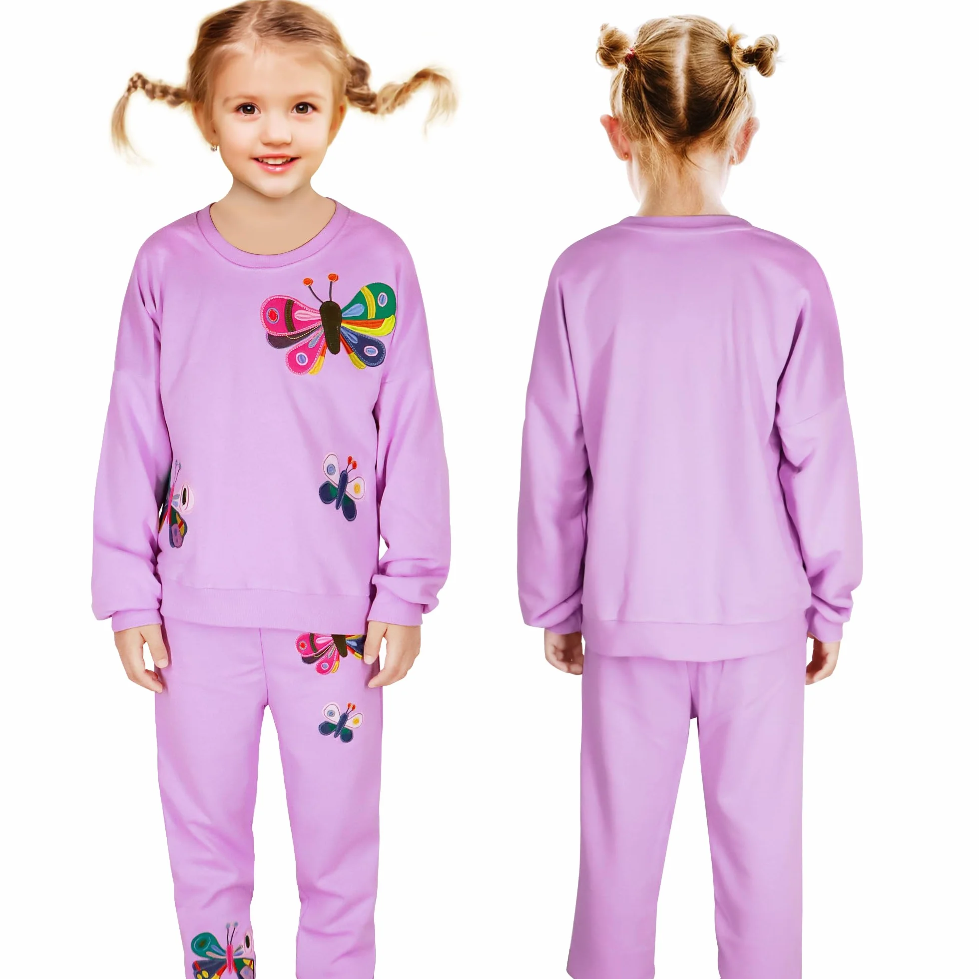 Enfant Filles Survetement Manches Longues Coton Animal Imprimé Sweatshirt Jogging Pantalon 2-7 ans