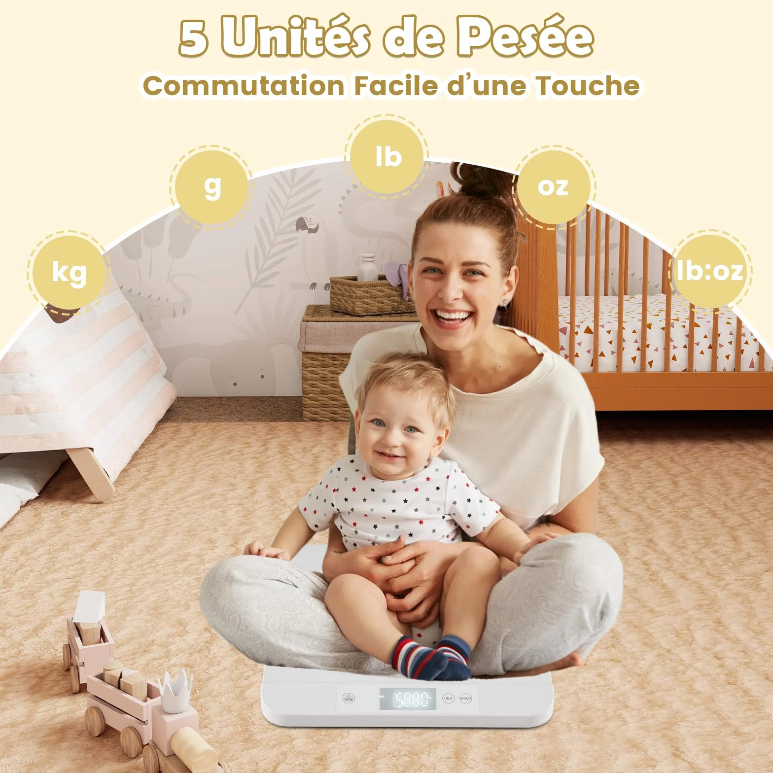 COSTWAY Pèse-bébé Numérique 150 kg Balance Électronique Précise 5 g avec Écran LED