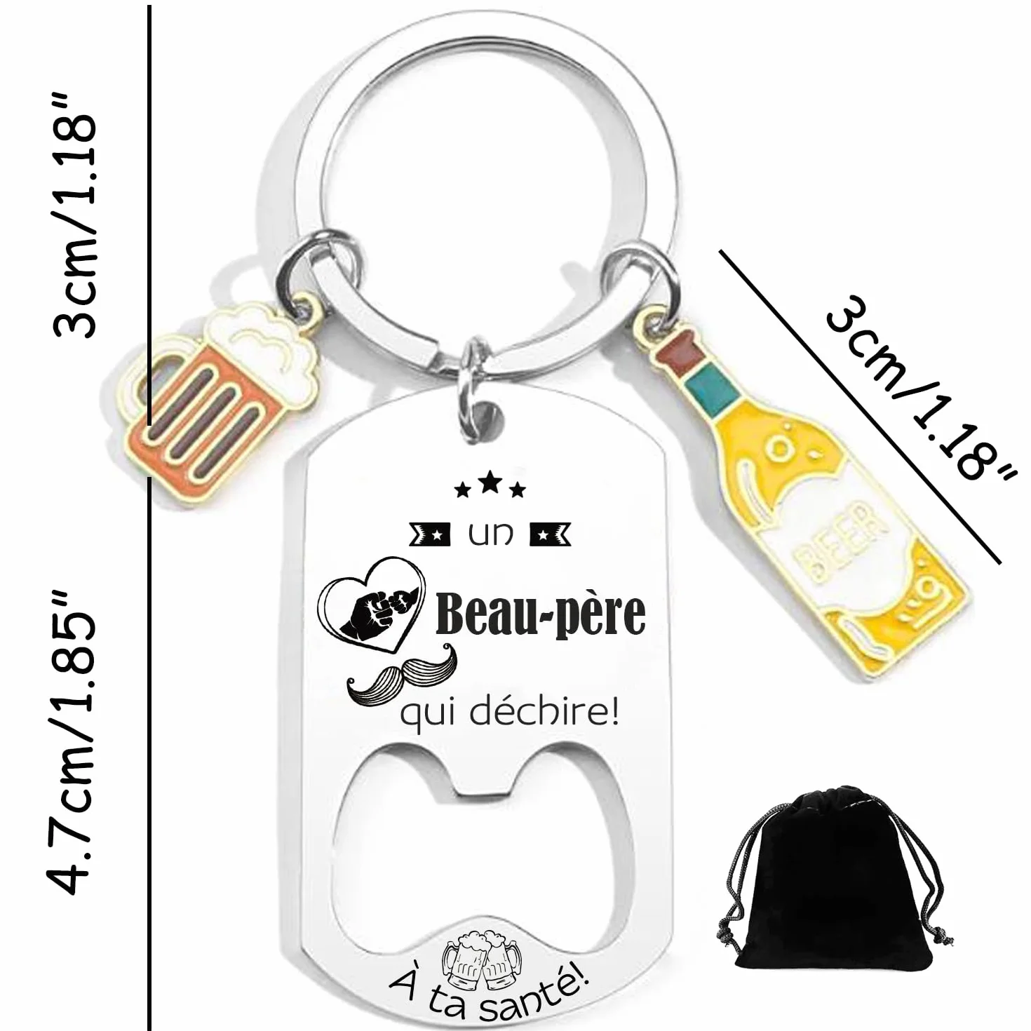 Porte-Clés Décapsuleur Personnalisé Cadeau Beau Père - Idée Cadeau Unique pour Papa Noël Anniversaire Fête des Pères