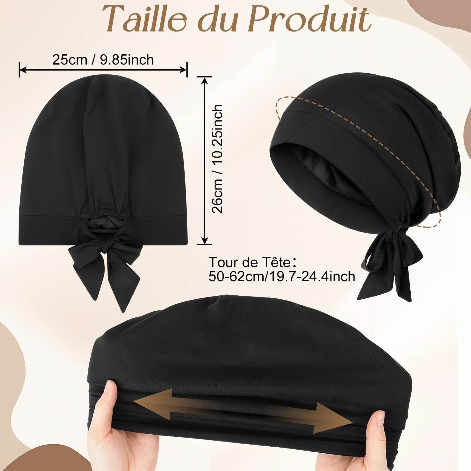 Bonnet Satin Cheveux Nuit Réglable Soie Fibre de Bambou Unisexe Dormir Doux Respirant