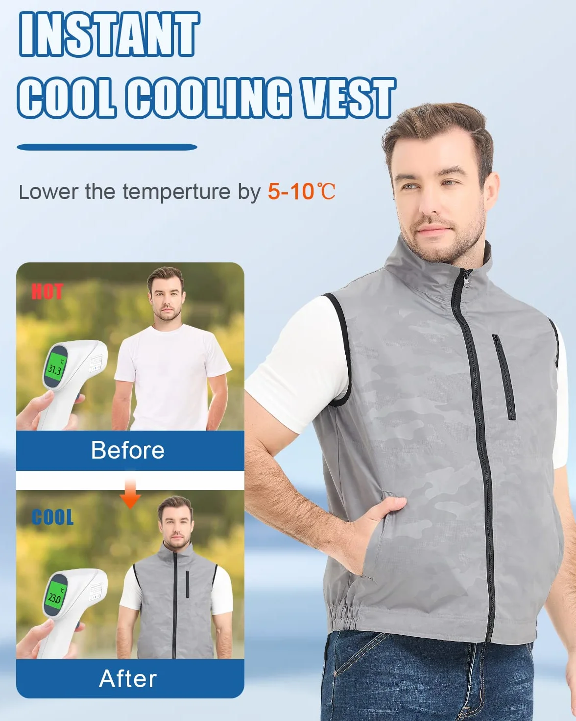 FERNIDA Gilet de Refroidissement Homme Femme, Gilet de Glace avec 24 Rembourrage Froid