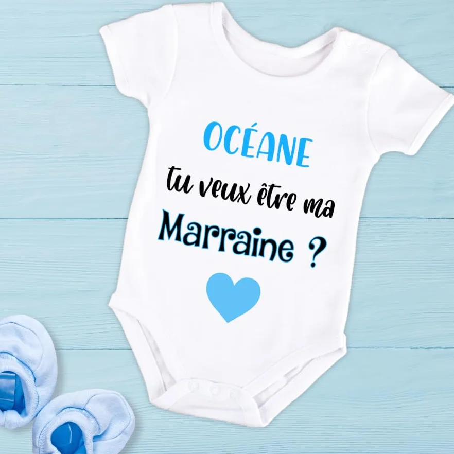 Tee-shirt enfant personnalisé Tu veux être ma Marraine Cadeau annonce marraine Rose ou bleu 3 mois à 4 ans