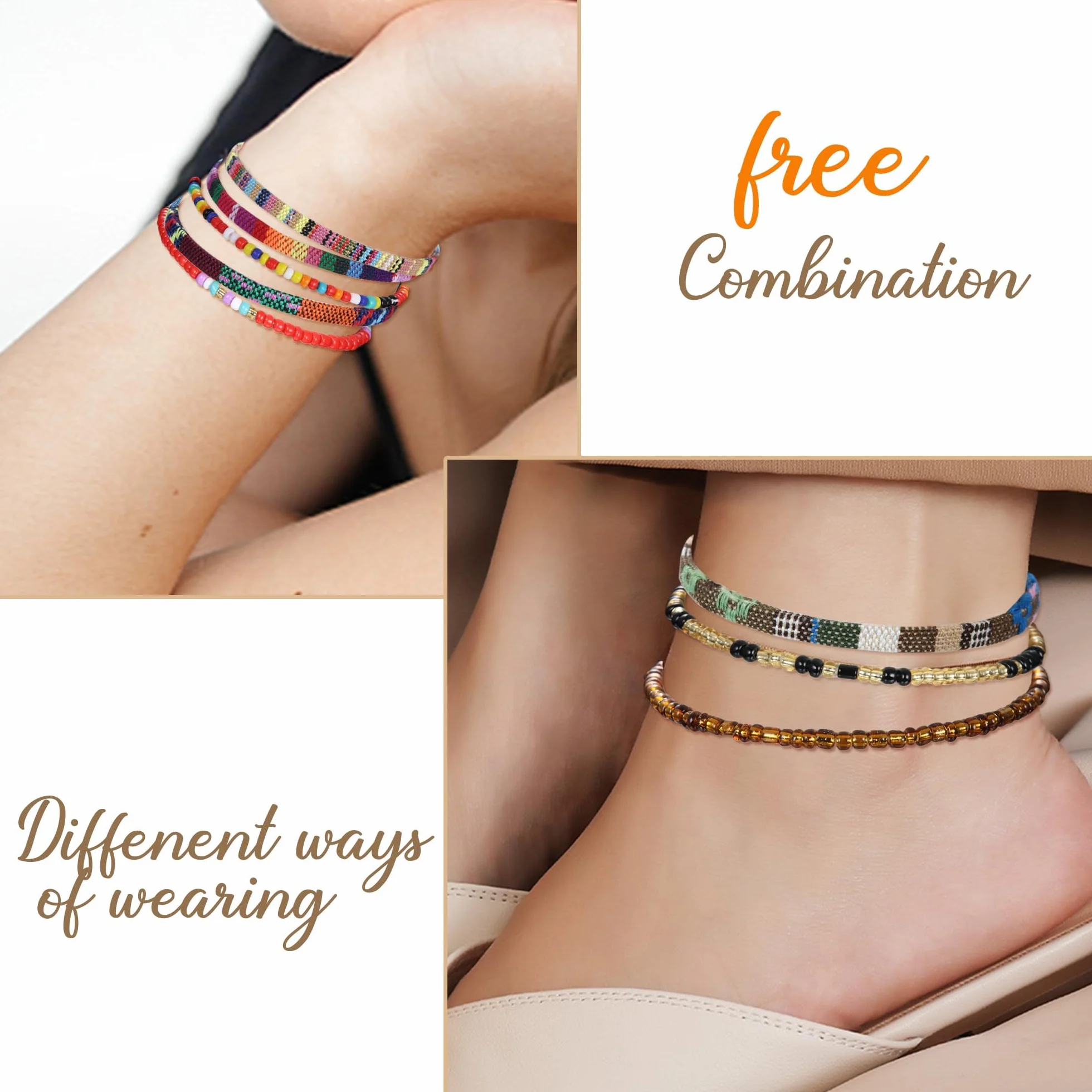 Bracelet Bresilien pour Femme et Fille - Bracelet de Plage Surfeur Amitié Tissu Cordon Perles Boho