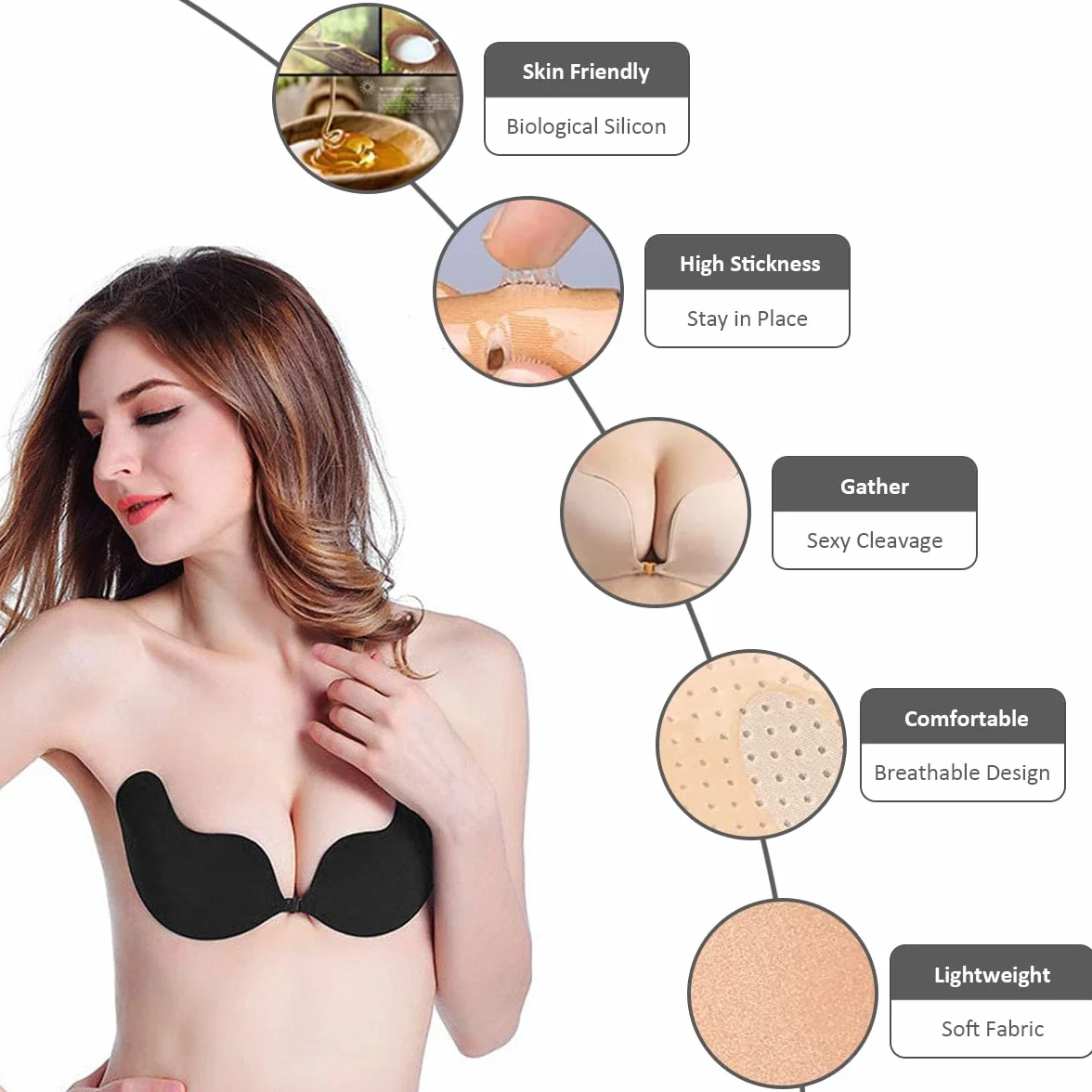 Soutien-Gorge adhésif en Silicone sans Bretelles, réutilisable, Invisible, Push-up – 2 Paires