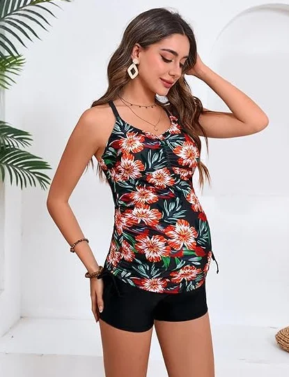 Maacie Maillot De Bain De Maternité Deux Pièces Dos Nu Fleur Rouge