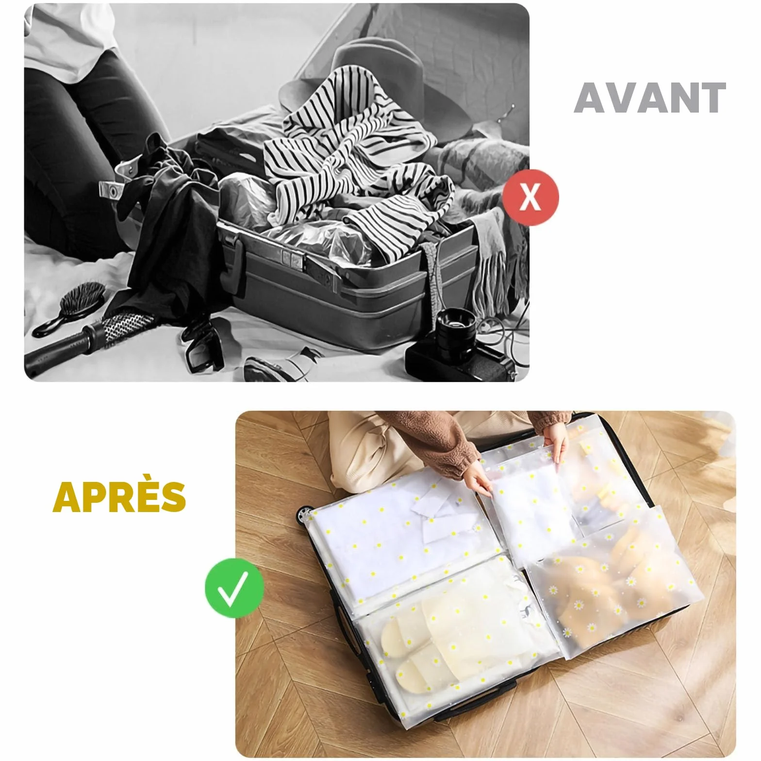 KEYRI 20 Pièces Sac Zipper Voyage Pochette Étanche Transparent Rangement Vêtements Plastique Costume Chaussures Cosmétique Floral