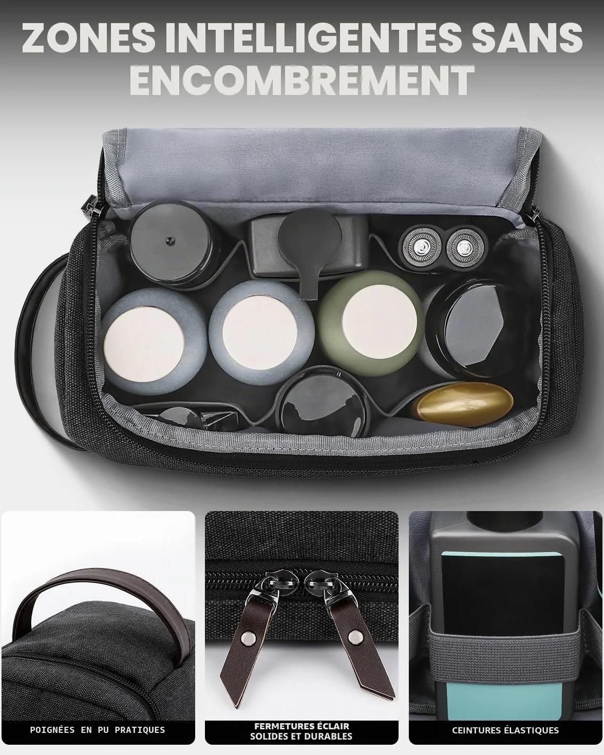 ZOMFELT Trousse de Toilette Homme Double Couche Toile Imperméable Grande Capacité Suspendue Noir