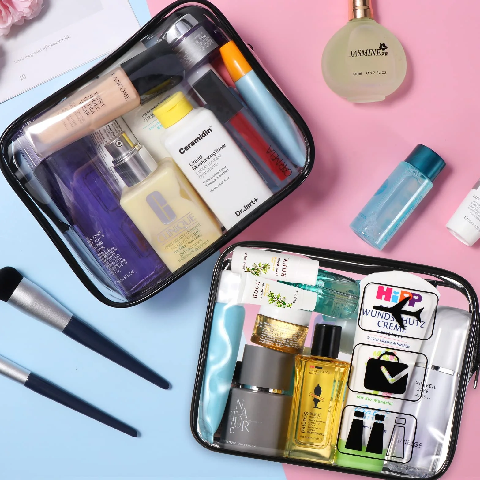 Oderra Trousse de Toilette Transparente, Kit Voyage Avion pour Transport de Liquide