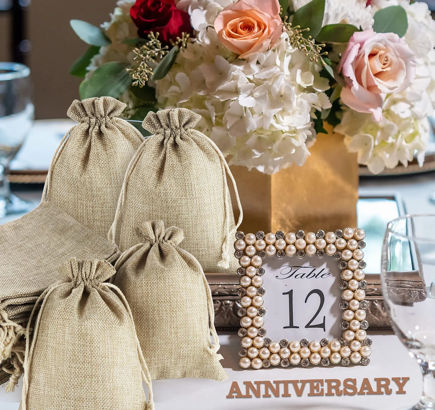 Sacs en Toile de Jute avec Cordon de Serrage, Pochettes en Lin Chanvre 13x18cm, 30pcs pour Mariage Bijoux Noël