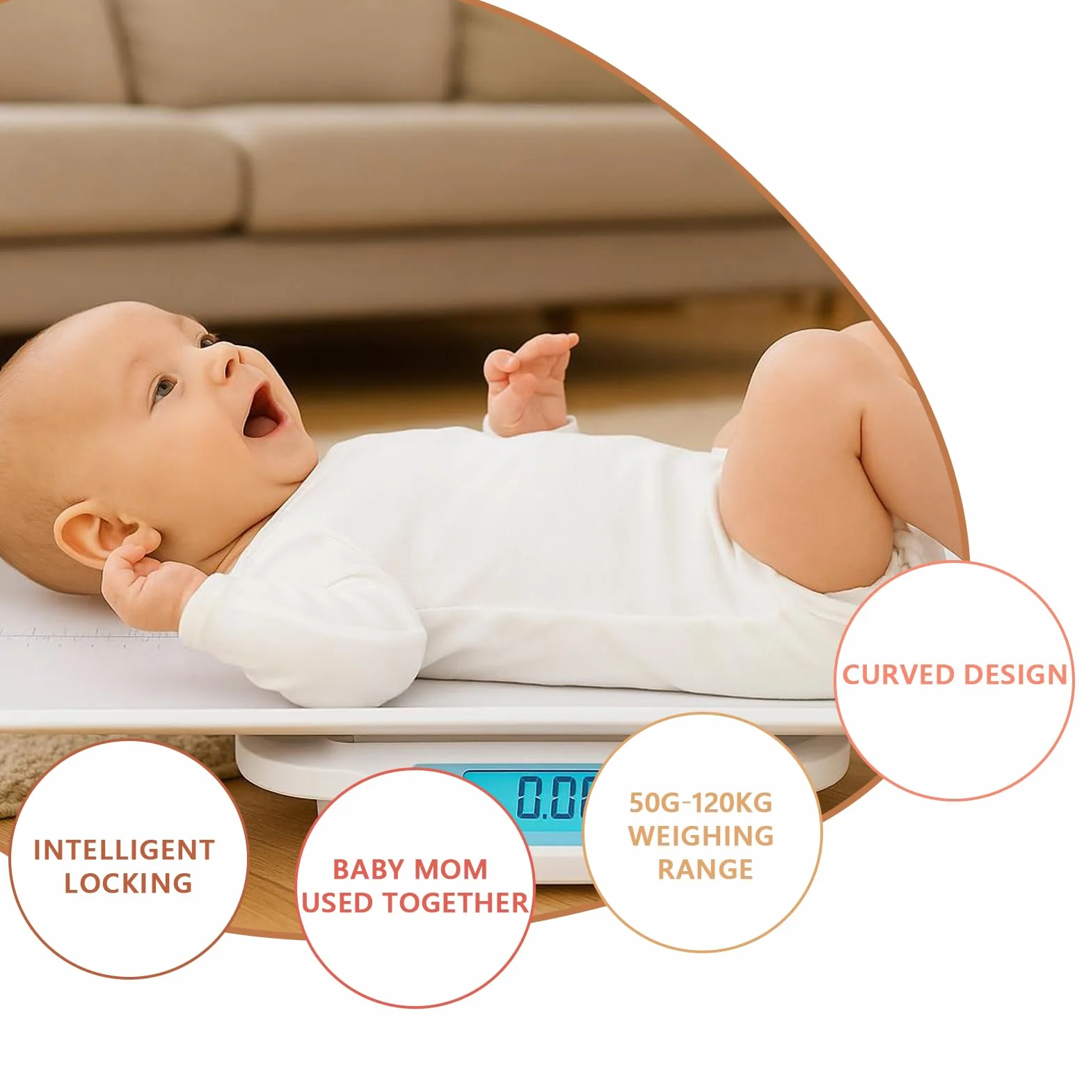 Balance Bébé Pédiatrique avec Plateau Amovible et Mesure de la Hauteur, 10 g - 120 kg
