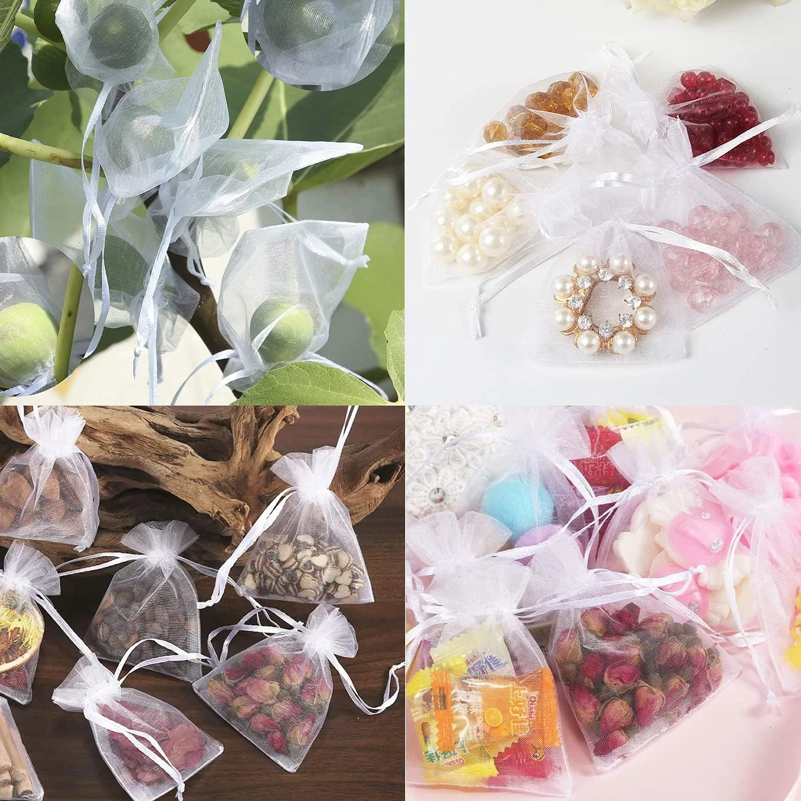 Sachets en organza blanc 7x9 cm lot de 100 pour mariage bijoux lavande bonbons décoration