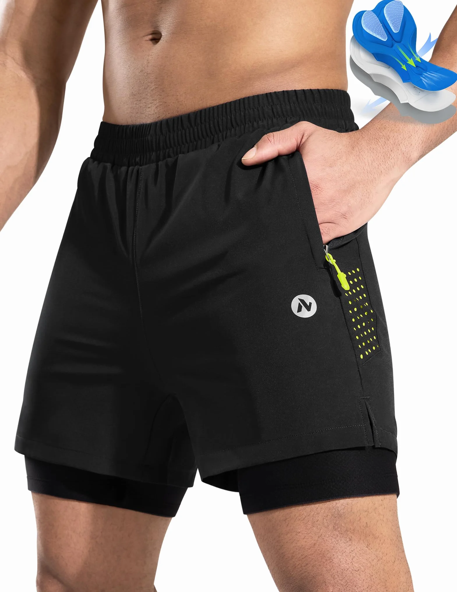 Short VTT Homme Rembourré 4D Poche Ample Respirant Séchage Rapide