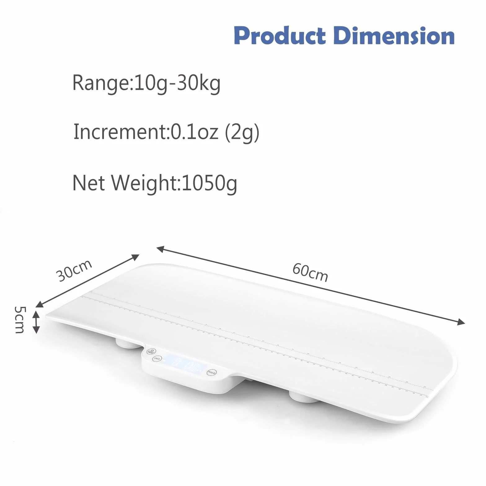 LIFEZEAL Pèse-bébé Numérique Balance Électrique 10g-30kg Précision 2g 60x30 cm