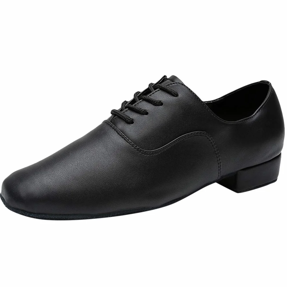 Danse élégante Ronde en Cuir Noir Morden Jazz Latin Hommes Chaussures Ballroom Demi Semelles