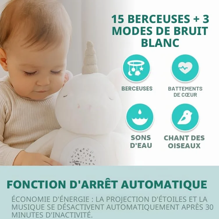 Peluche Veilleuse Bébé Musicale et Lumineuse avec Machine Bruit Blanc, 15 Mélodies, Cadeau Naissance