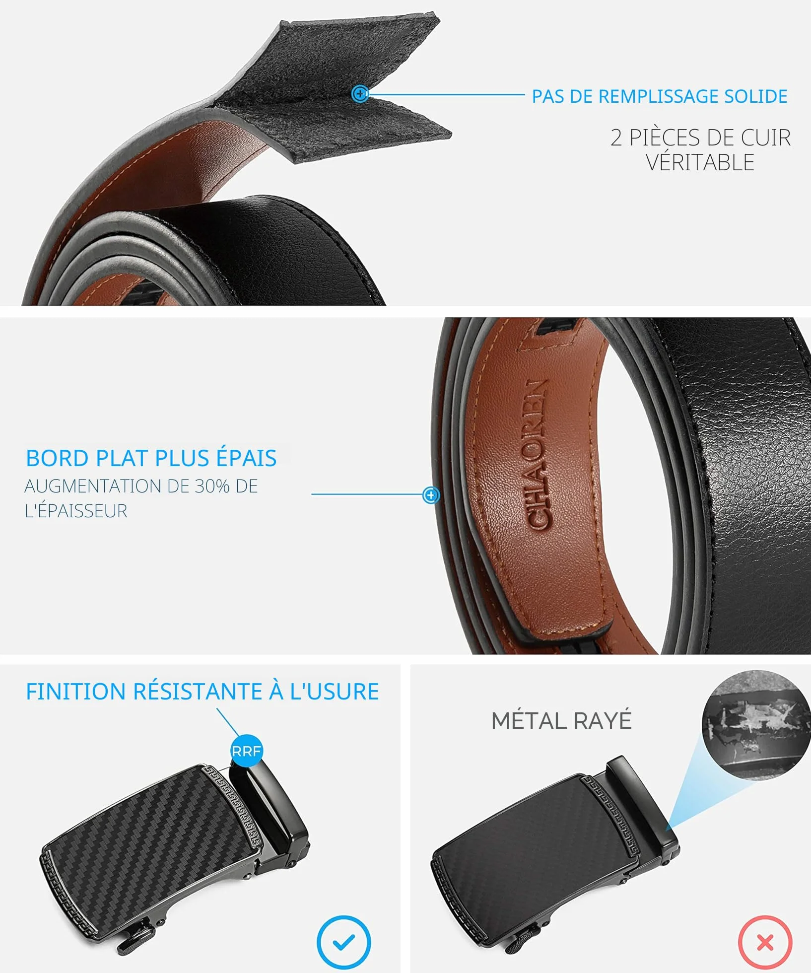 CHAOREN Ceinture Homme Cuir Automatique 35mm Taille Ajustable