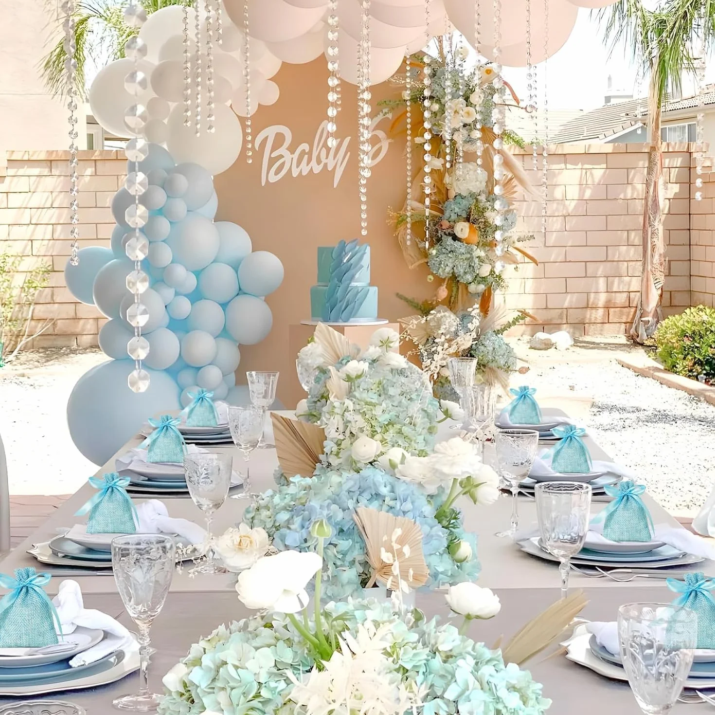 Sacs en Jute à Confettis MEISO 30 Pièces avec Ruban de Satin pour Mariage (Bleu)