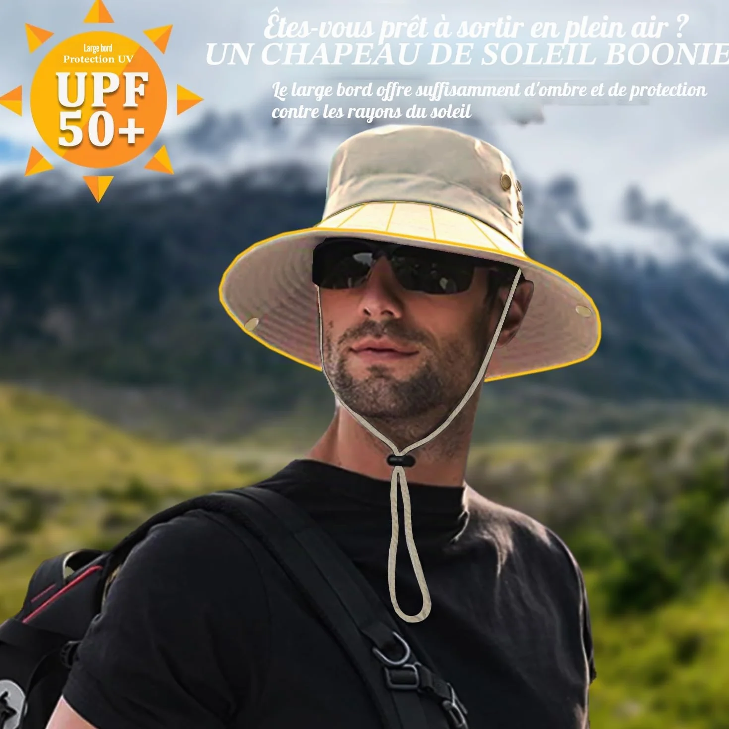 Favuit Chapeau de Protection Solaire à Large Bord Pliable Respirant pour Pêche Chasse Camping