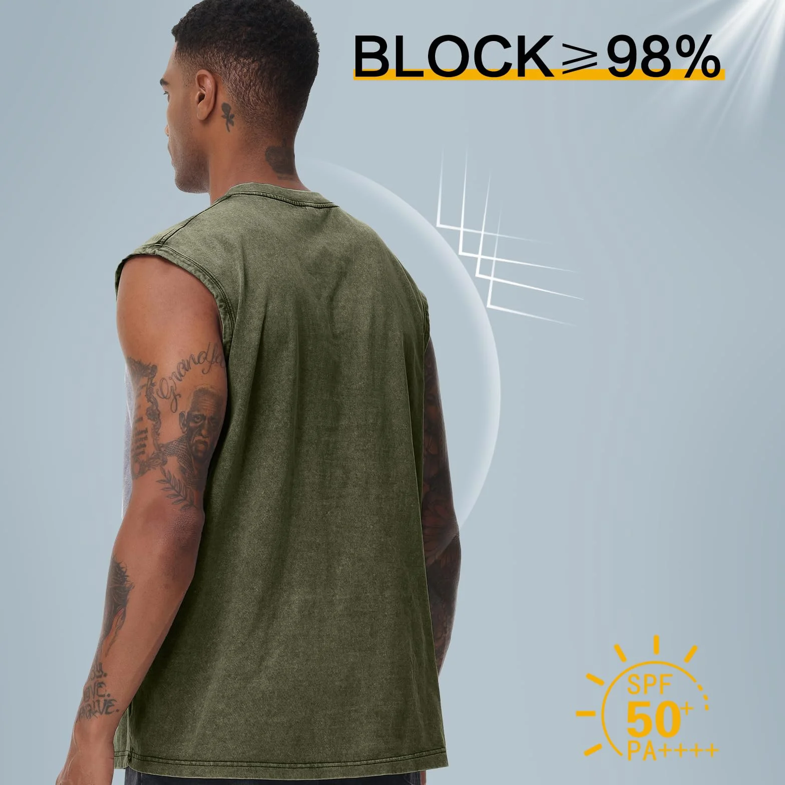 T-shirt sans manches homme coton délavé fitness gym été