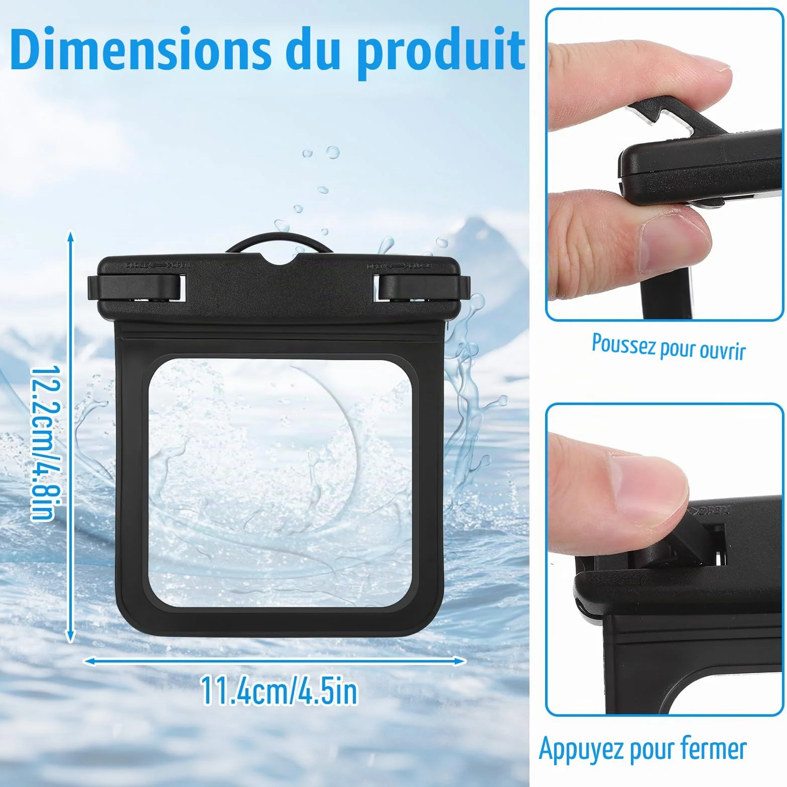 Lot de 2 petites pochettes étanches submersibles pour natation et surf
