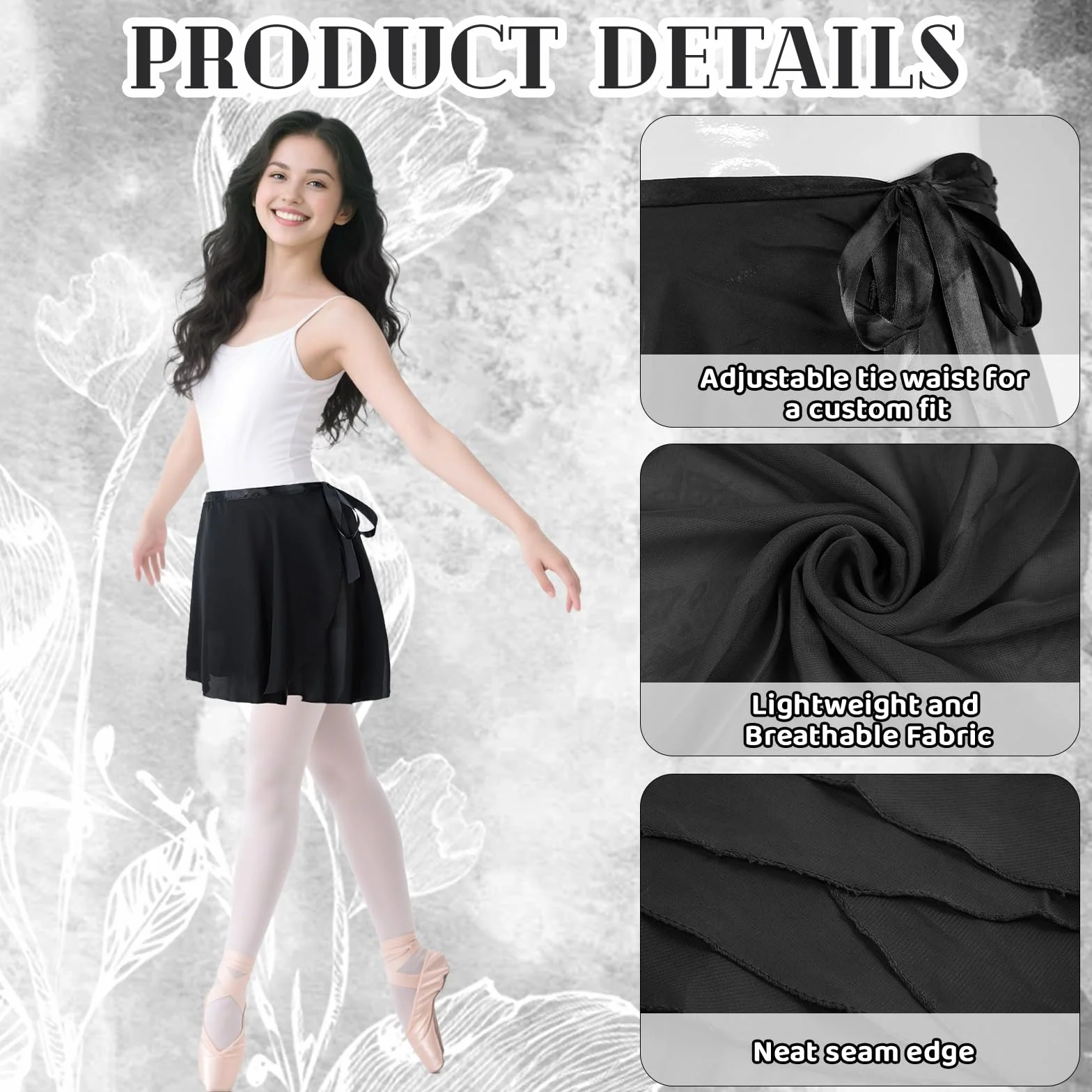 Jupe Danse Classique en Mousseline de Soie Portefeuille Ballet avec Ceinture Adjustable pour Femmes