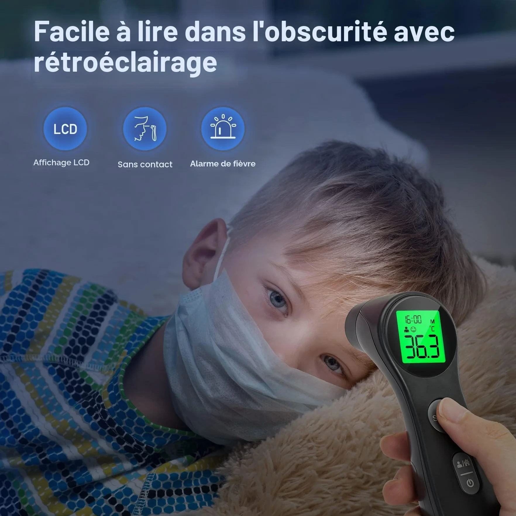 Thermomètre Frontal Infrarouge Numérique sans Contact pour Bébé et Adultes