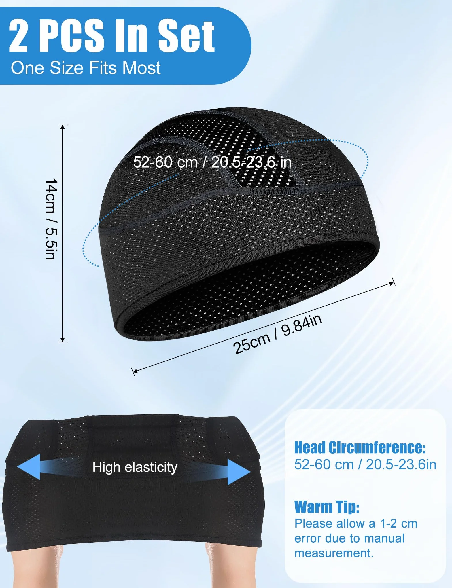 Becellen 2 Pièces Bonnets de Cyclisme Respirant Été Sport Élastique Casquette Vélo Skull Cap Doublure Casque