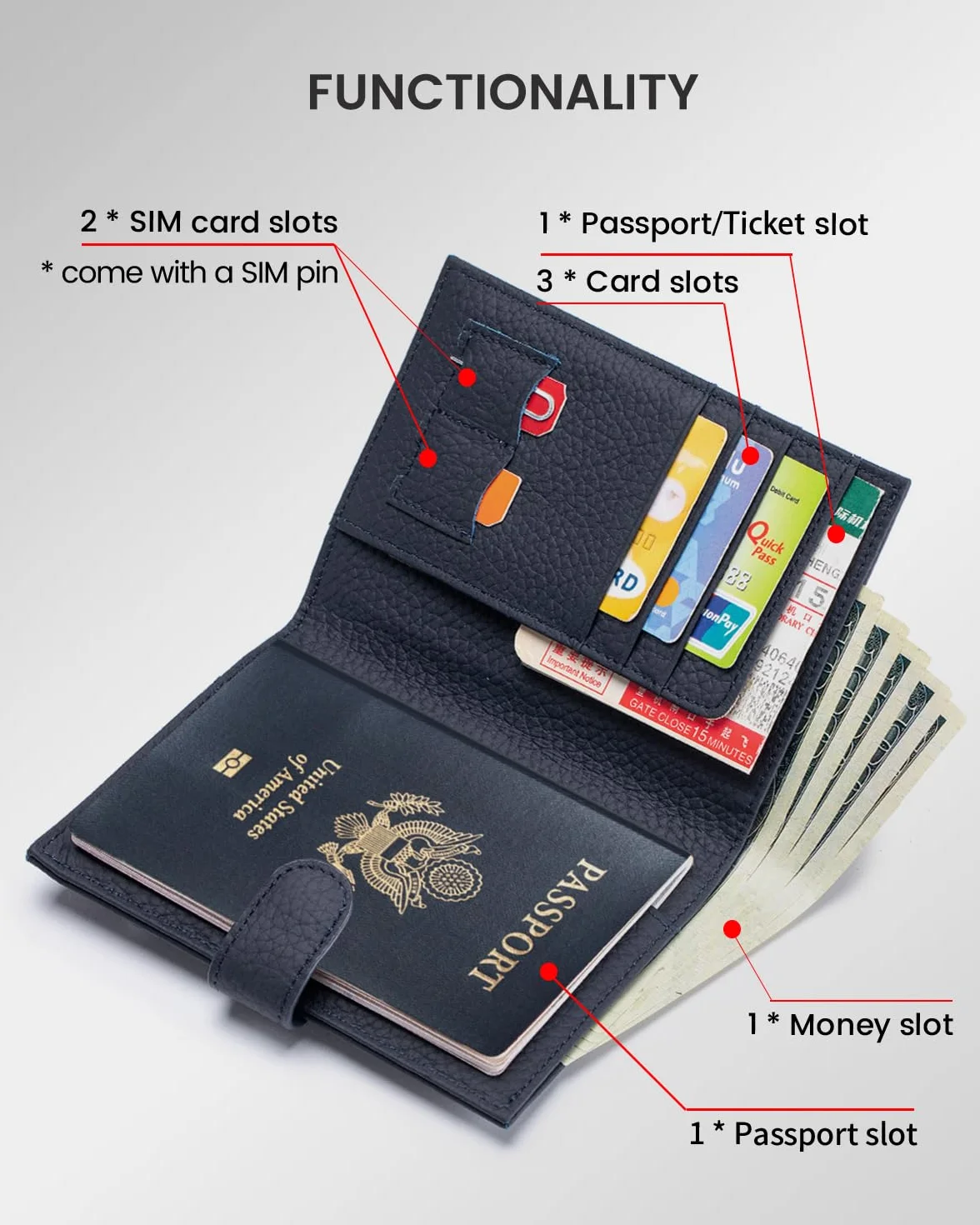 Portefeuille de voyage RFID femme cuir avec porte-cartes