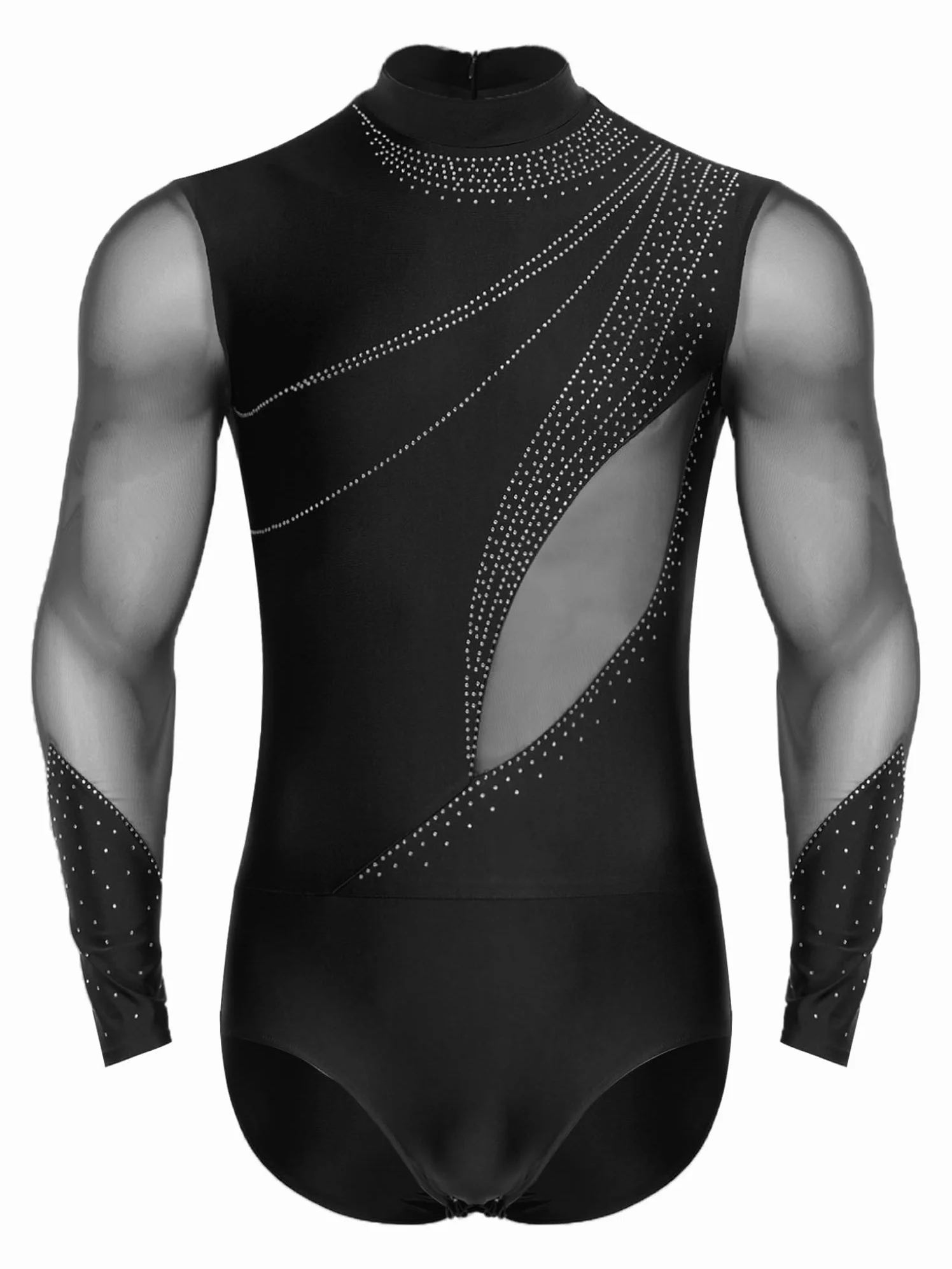 Oyolan Homme Justaucorps Gymnastique Strass Body Danse Latine Manches Longues Leotard