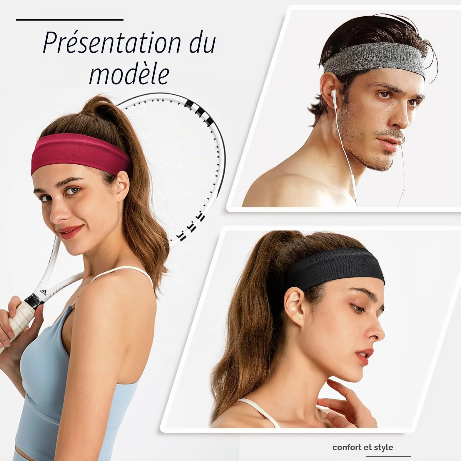 Bandeau Cheveux Femme Homme Antidérapant Headband Running Sport Yoga Élastique Unisexe 8 PCS