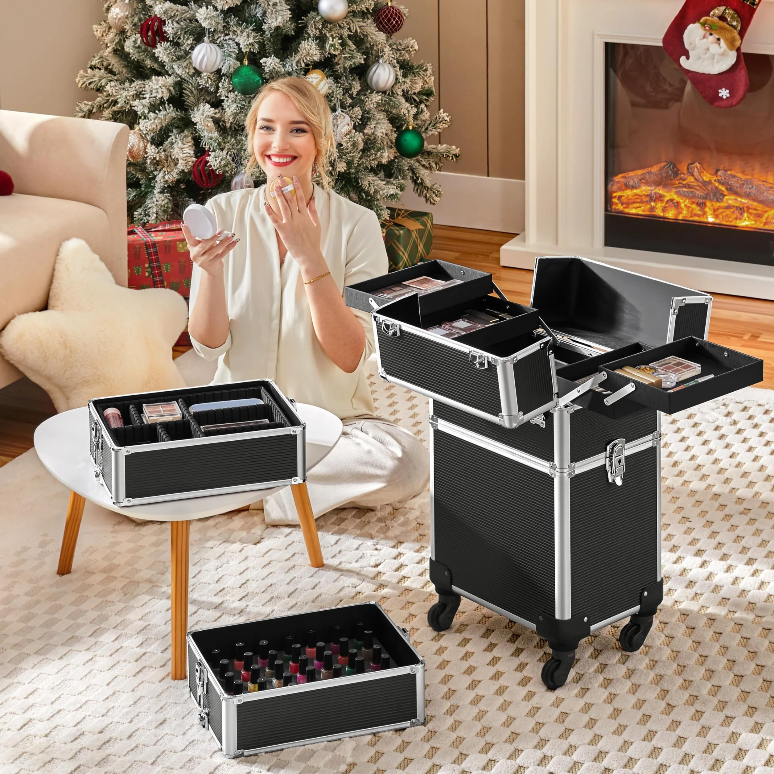 Yaheetech Valise de Maquillage 5 en 1 Verrouillable 34 x 25,5 x 80,2 cm Noir