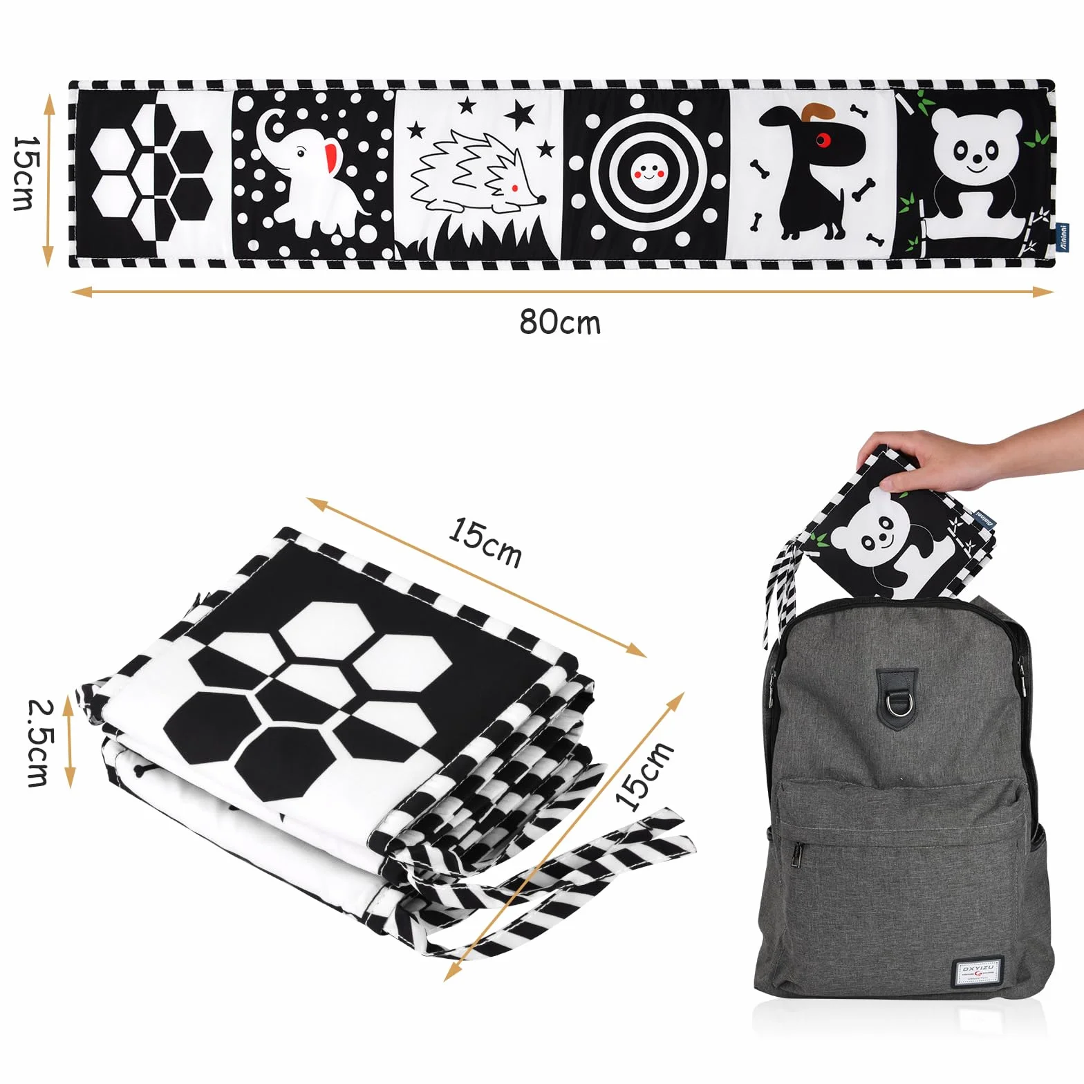 Livre d'Éveil Double Face en Tissu Vicloon pour Bébé Noir et Blanc Pliable 6-12 Mois