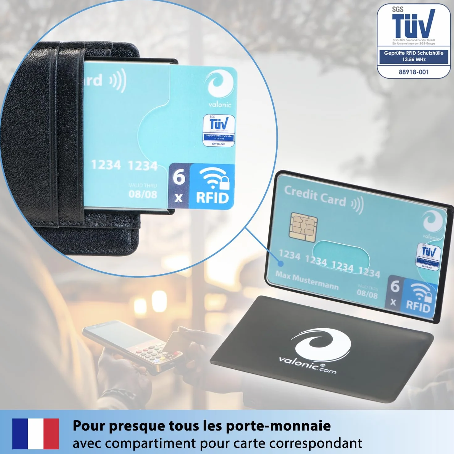 Valonic Protection Carte bancaire 6 pièces Anti RFID NFC Plastique Transparent