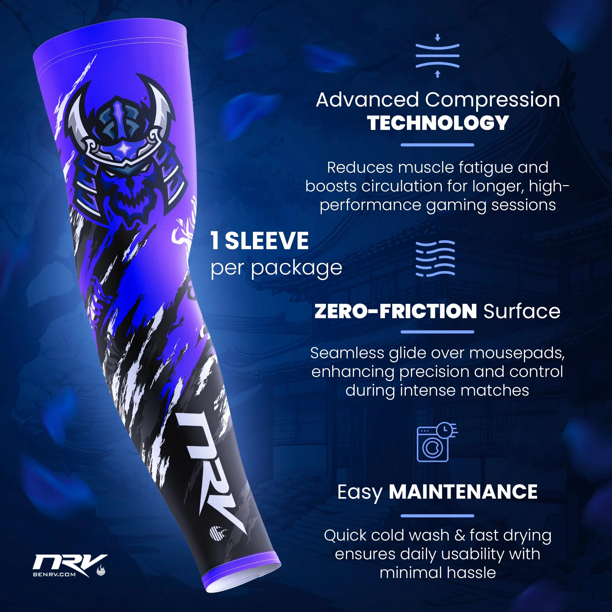 Gaming Samurai Manchette de Compression Design Japonais Antidérapante Respirante Sans Friction eSport FPS